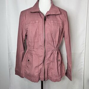 Old Navy Women’s S Utility Jacket Pink Zip Front Pockets Cotton Blend
